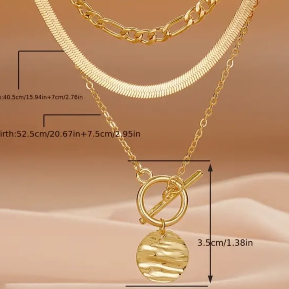 NIB 3-Piece Women's Layered Necklace Set, Snake Bone Chain with Coin Pendant‎ - Picture 7 of 7